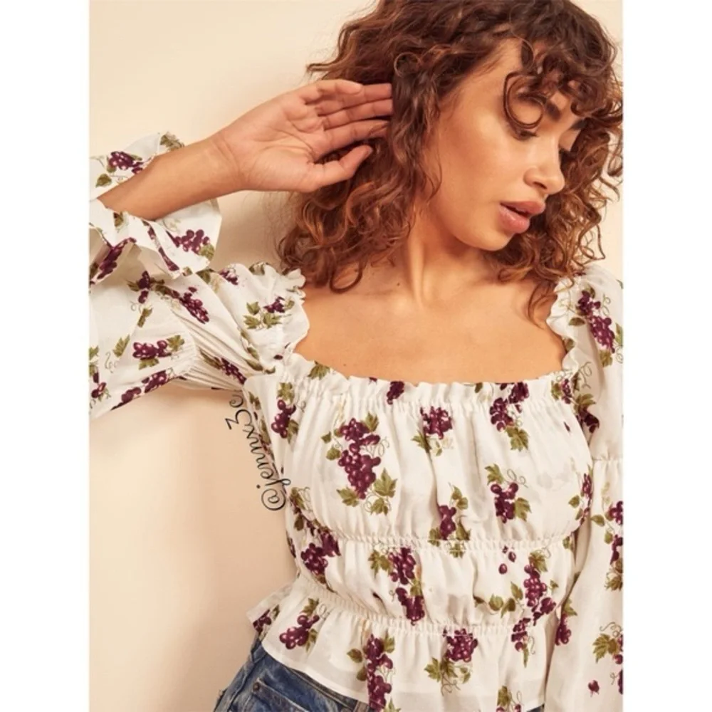 Reformation Amarena Grape Puff Sleeve Top